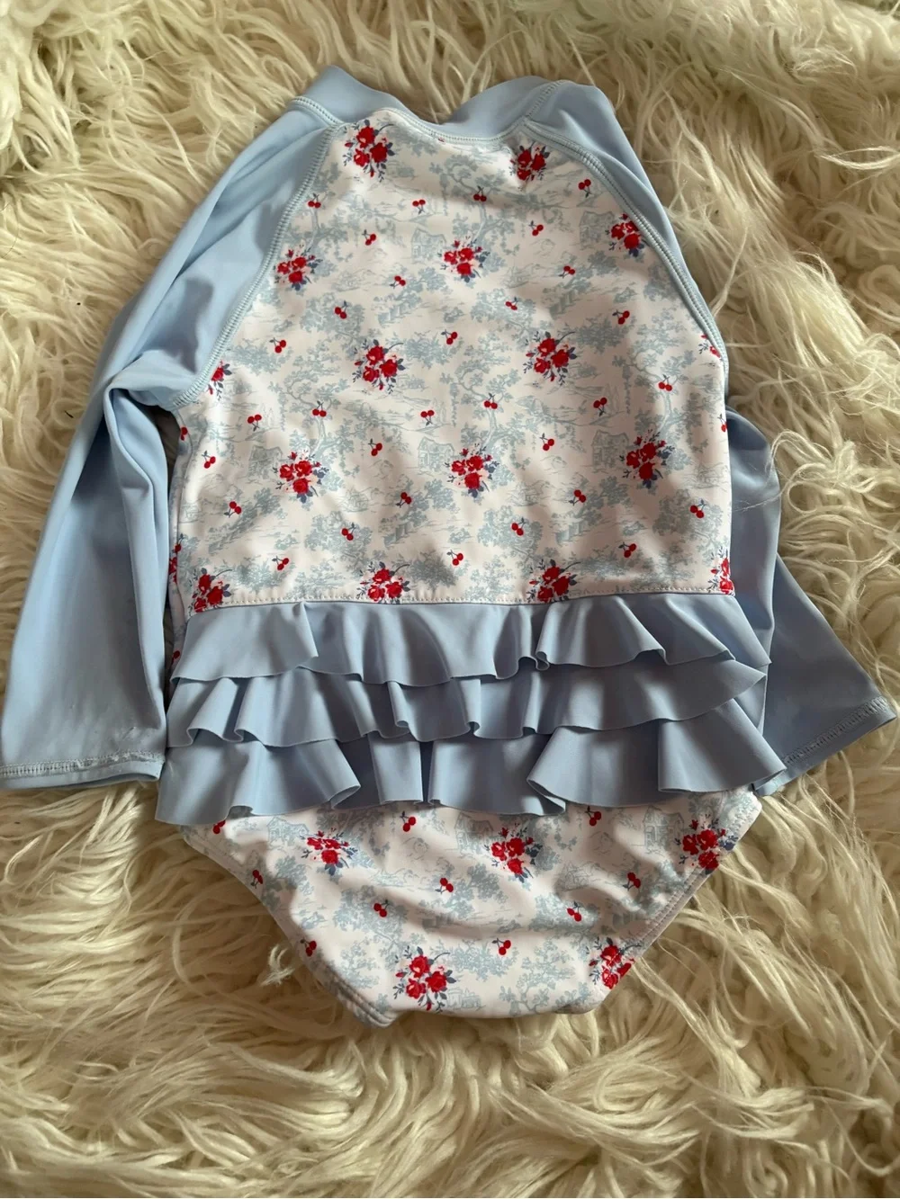 Janie and Jack Cherry Toile Long Sleeve Rash Guard Swimsuit 18-24 Months